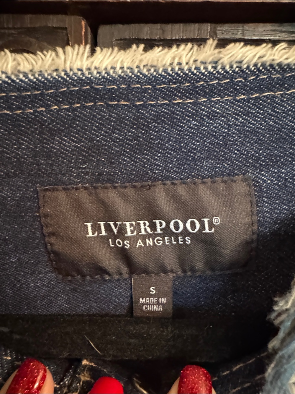 Liverpool Dark Indigo Frayed Hem Denim Jacket - Picture 2 of 11